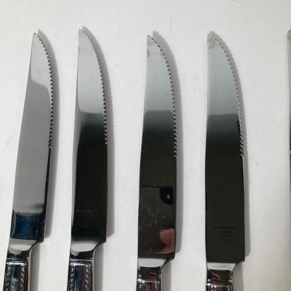 6 Reed‎ & Barton GRAND Hotel II Beaded Stainless Knives 4 Steak 2 Butter 9.5